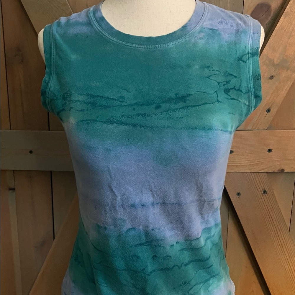Tie Dyed Green and Blue Sleeveless Women's Top